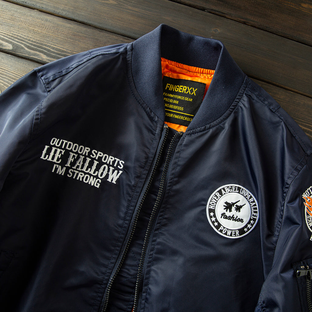 Men’s Heavy Embroidery Baseball-Collar Flight Jacket – Rugged Retro Casual for Fall