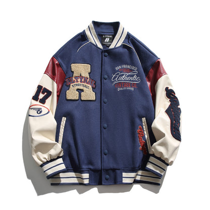 American Style Trendy Brand Patchwork Baseball Jacket for Men, Autumn and Winter Retro Cotton Jacket, Spring and Autumn New Couple Jacket
