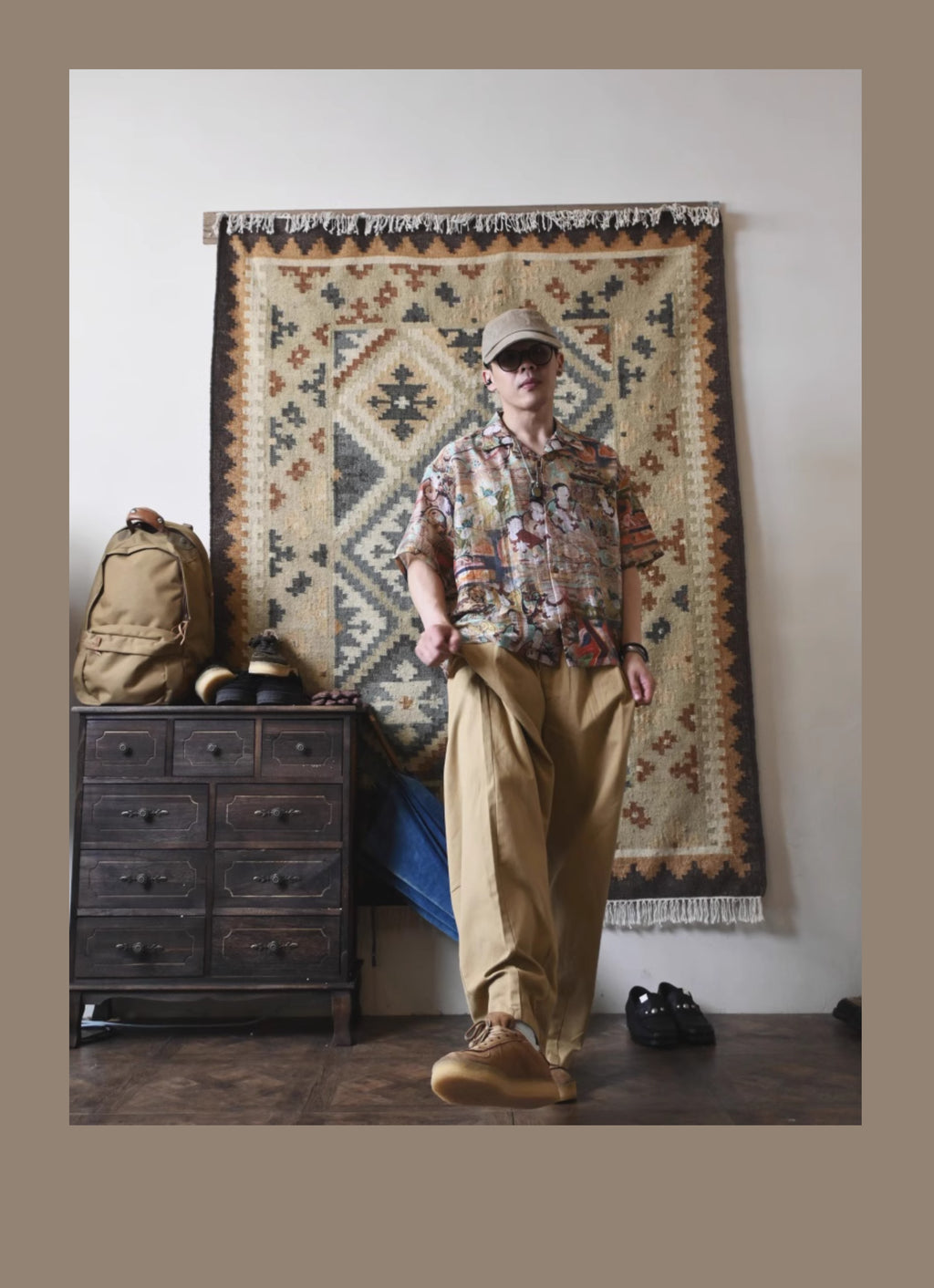 Vintage Loose Print Cuban Collar Shirt Linen Hawaiian Short Sleeve Shirt Dunhuang Summer Trend Brand