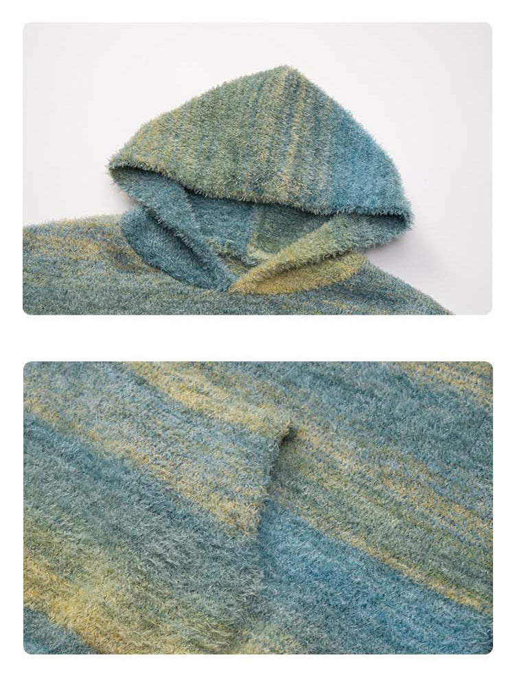 MEDRIA Retro Colorful Hoodie Knitwear for Men and Women Autumn Winter National Trend Loose Lazy Style Warm Sweatshirt Couple Outfit