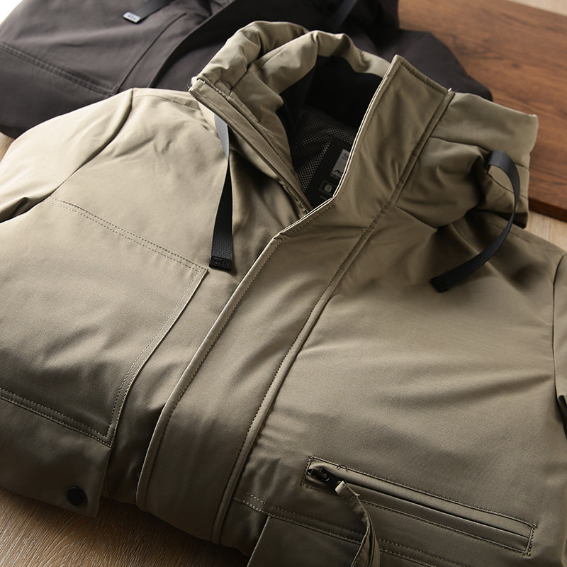 Men's Plus Size Workwear Down Jacket - Export Factory Cut Label Hooded Mid-Length Winter Coat