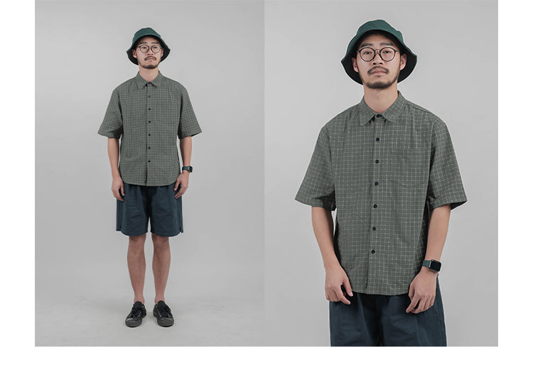 Summer Plaid Short Sleeve Shirt Fleece Unisex Loose Japanese Style Literary Casual Thin Versatile Shirt