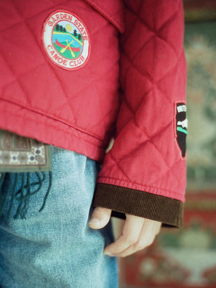 Multi-Emblem Embroidery Vintage Quilted Lightweight Cotton Jacket