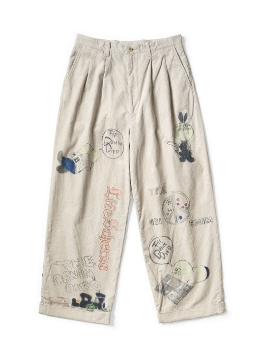 25AW KAPITAL Style Japanese Retro Corduroy Washed Vintage Fun Print Casual Pants