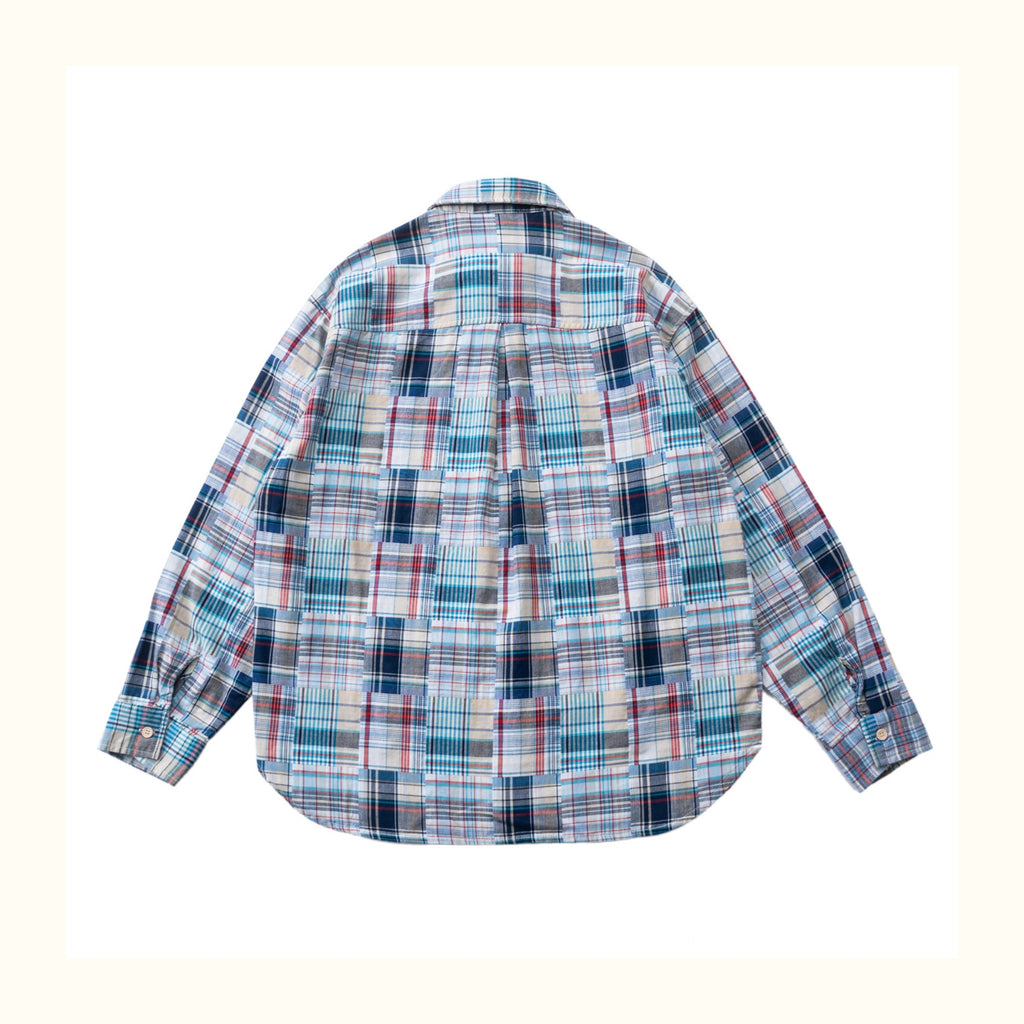 Baijia-Cloth Colorful Plaid Patchwork Shirt – Japanese Retro Loose Long Sleeve (Unisex)