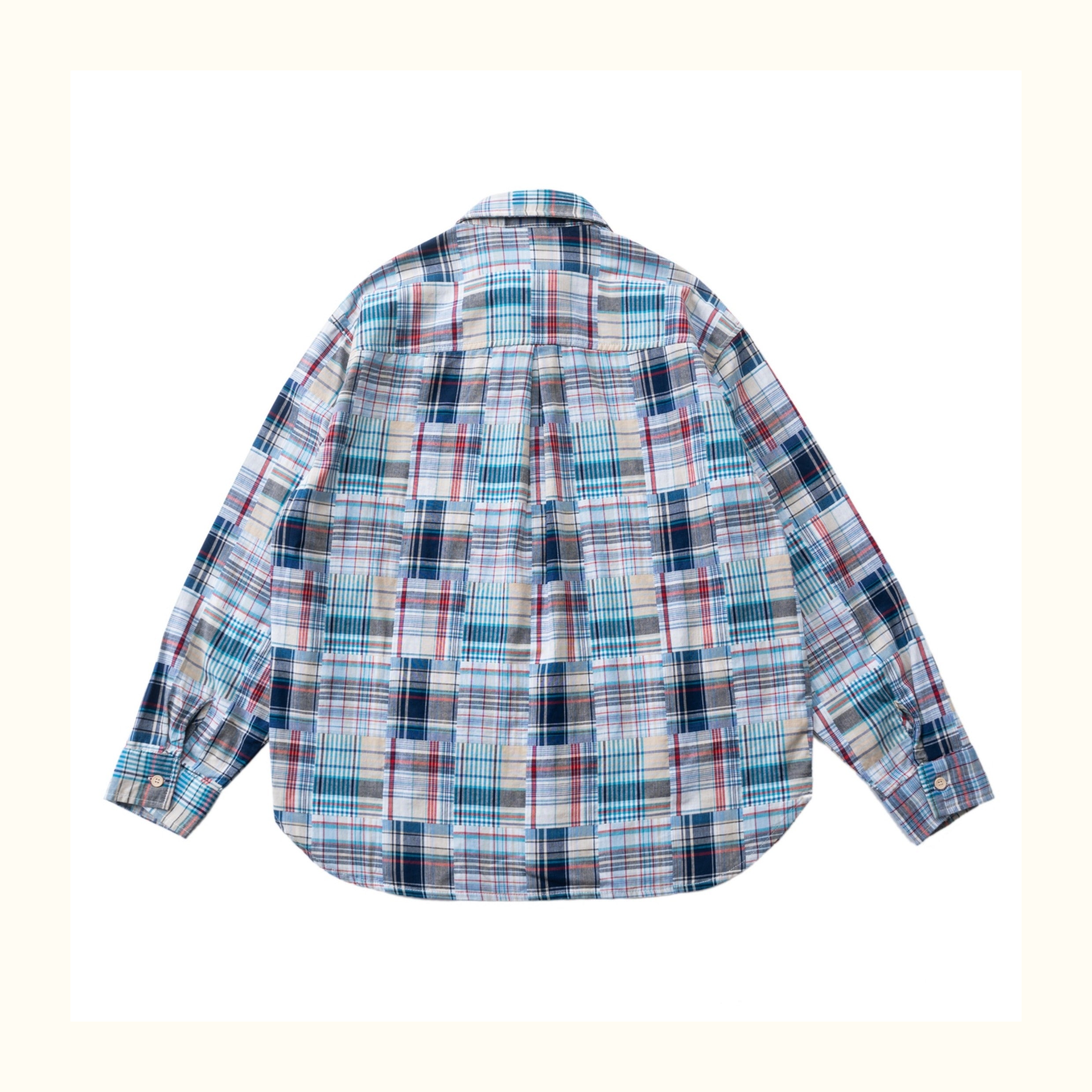 Baijia-Cloth Colorful Plaid Patchwork Shirt – Japanese Retro Loose Long Sleeve (Unisex)