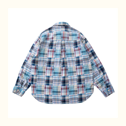 Baijia-Cloth Colorful Plaid Patchwork Shirt – Japanese Retro Loose Long Sleeve (Unisex)