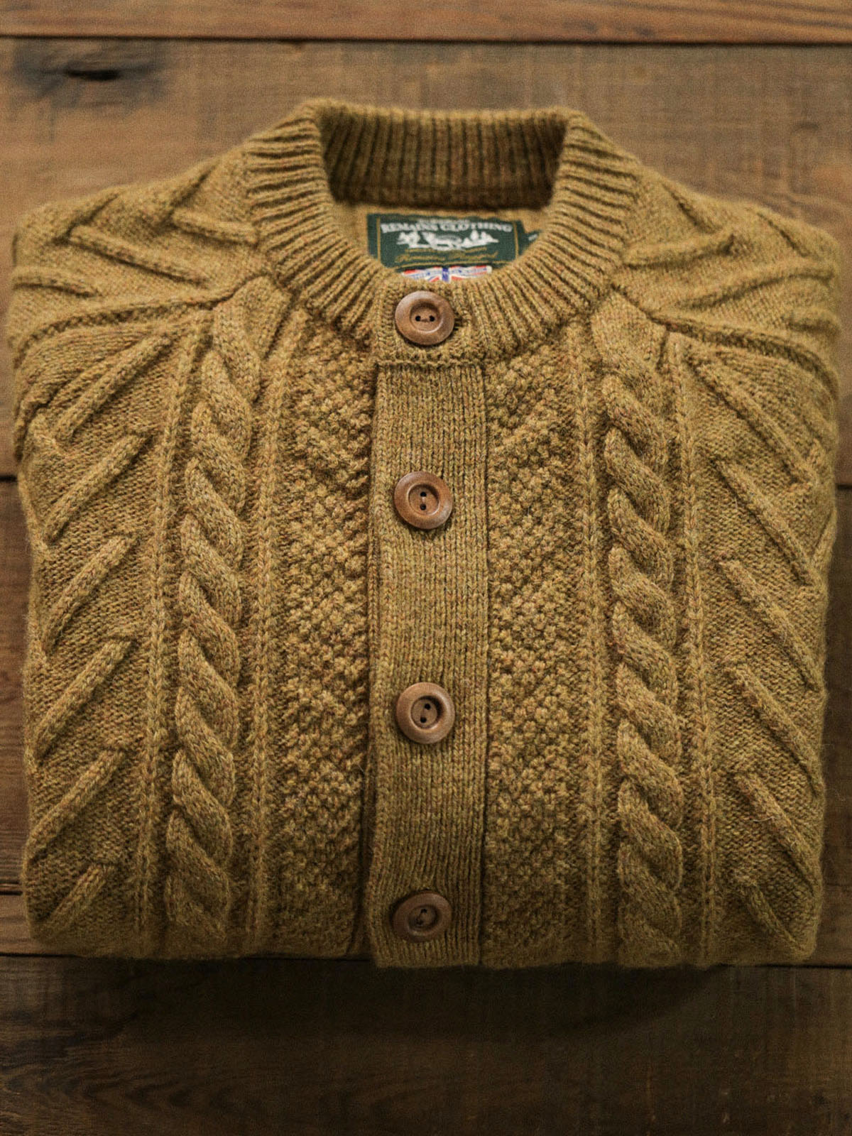 Traditional Aran Fisherman Sweater – Jacquard Knit Crewneck Cardigan (Unisex)
