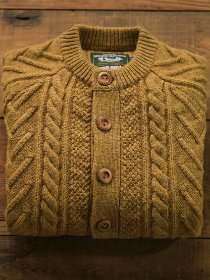Traditional Aran Fisherman Sweater – Jacquard Knit Crewneck Cardigan (Unisex)