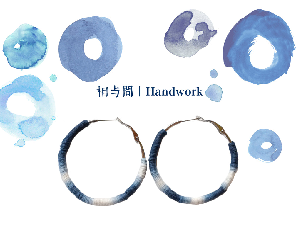Original Earrings Handmade Blue Dye Plant-Dyed Cotton Thread Niche Geometric Circle High-End Earrings