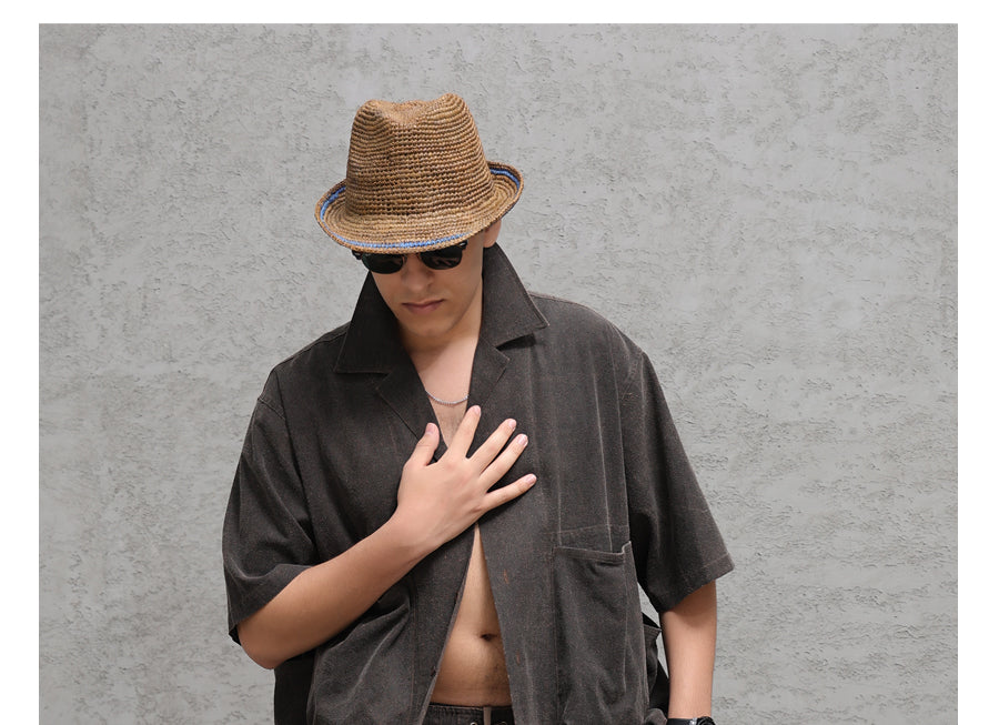 Wild Silk Cuban Collar Half Sleeve Shirt Men's Dye Yam Dyed Tussah Silk Aloha Retro Short Sleeve Shirt Summer