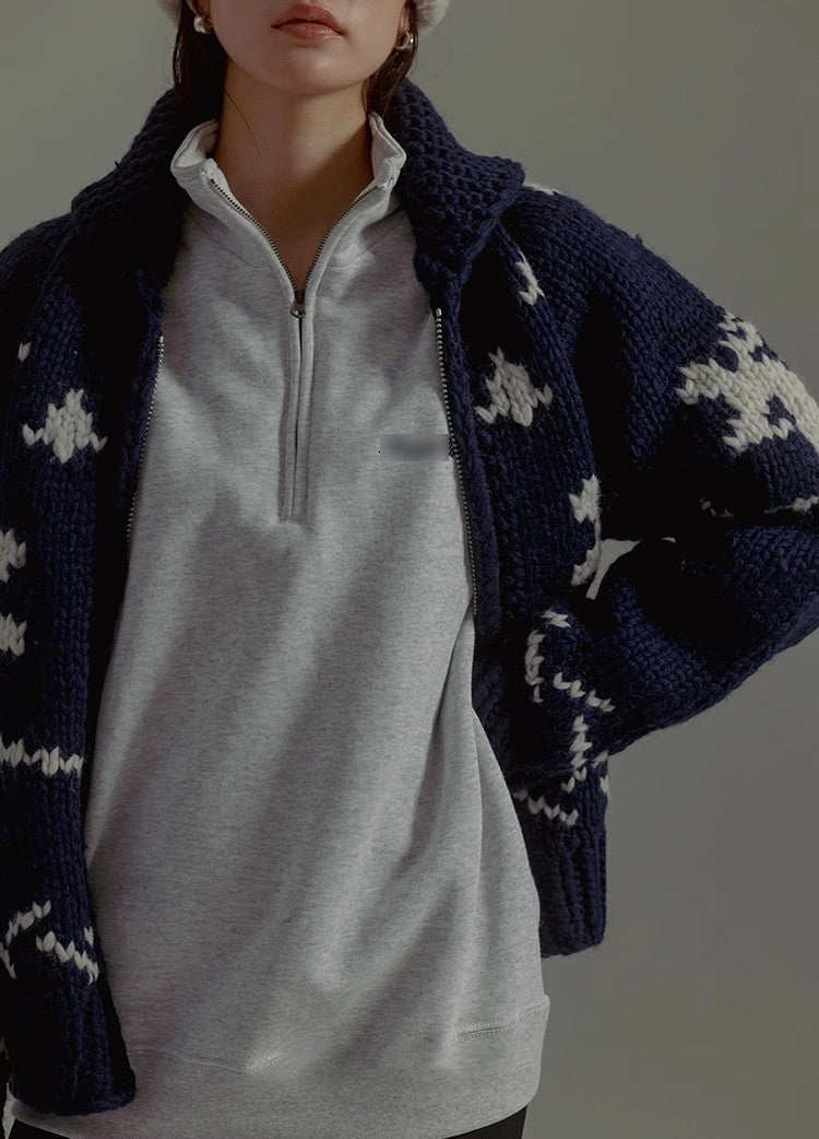 Handmade Wool Zipper Knit Sweater Coat