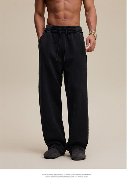 Heavyweight Fleece Washed Straight Sweatpants – Loose Casual American Style