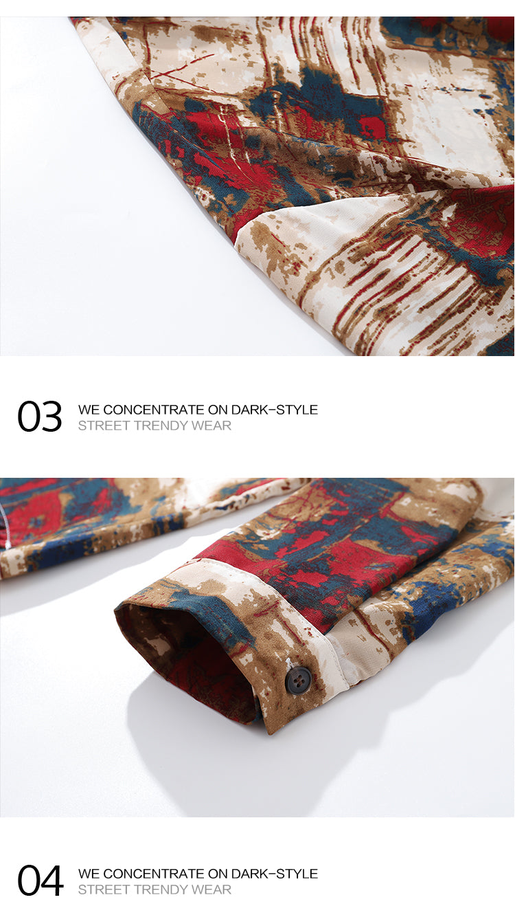 Trendy Street Irregular Oil Painting Full Print Long Sleeve Shirt for Men Autumn Niche Casual Shirt Jacket