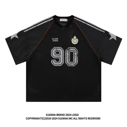 American Street Style T-Shirt for Men and Women 2025 Summer Rugby Jersey Short Sleeve Oversize Loose Casual Top