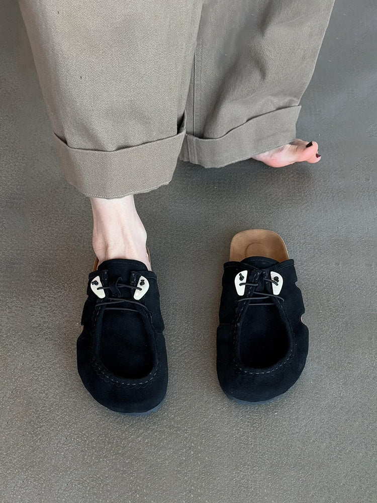 Women's Retro Birkenstock Shoes - Sheepskin Thick-Soled Flat Genuine Leather Suede Slip-On Shoes