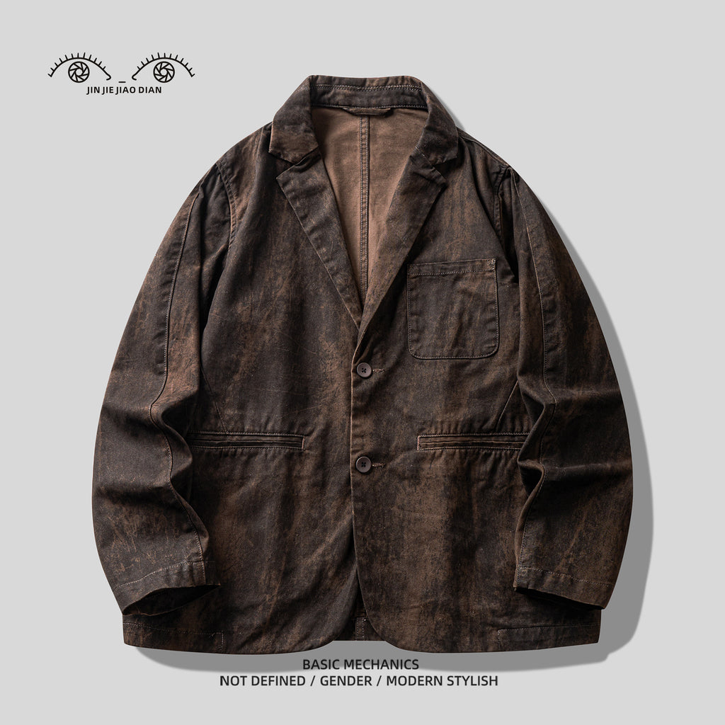 Gao Zhiya” Washed Notch-Lapel Blazer – Retro American Loose Fit Suit Jacket (Autumn 2025)