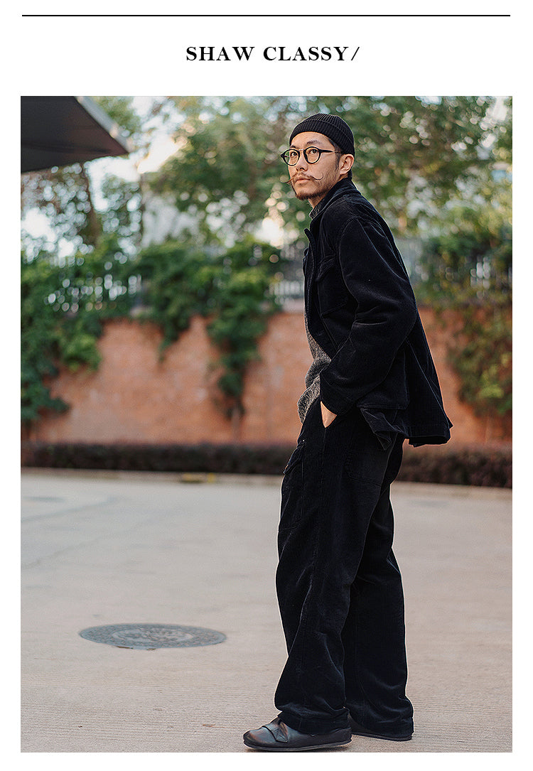 Retro Corduroy Double-Breasted Peak-Lapel Blazer – Loose 70s-Style Vintage Coat