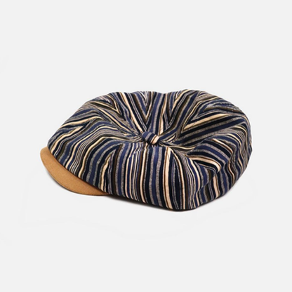 British Striped Reversible Newsboy Beret – Unisex Vintage Octagonal Flat Cap