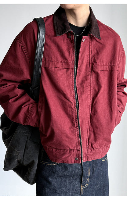 Cotton Canvas Jacket – Washed Red & Corduroy Collar | Yamalinclothes