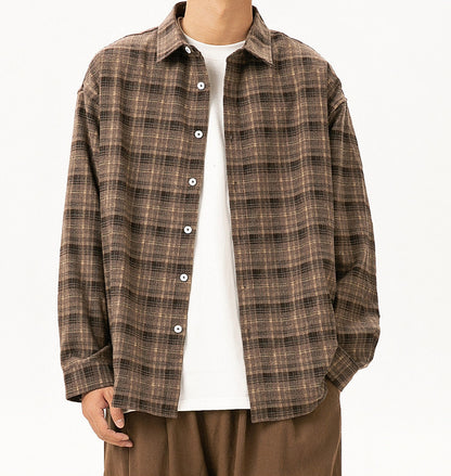 Japanese Vintage Contrast Plaid Long Sleeve Shirt – Loose Unisex Casual