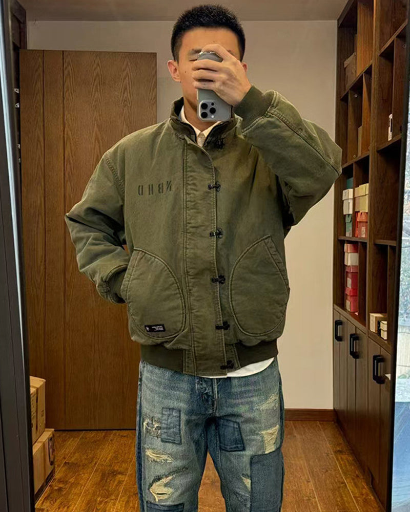 Vintage Distressed Washed Cotton Deck Jacket – Japanese Retro Winter – Japanese vintage | yamalin clothes | Yamalinclothes