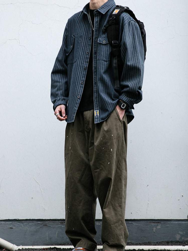 Striped Denim Shirt – Asymmetric Chest Pockets | Yamalinclothes
