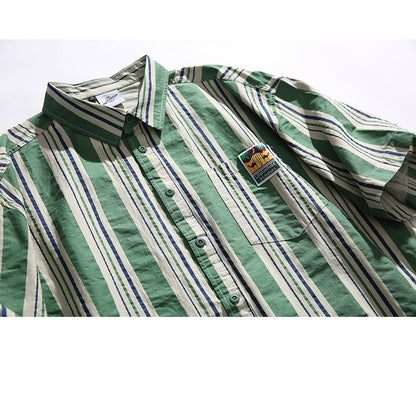 Contrast Vertical Stripe Short Sleeve Shirt – Niche Genderless Casual – Japanese vintage | yamalin clothes | Yamalinclothes