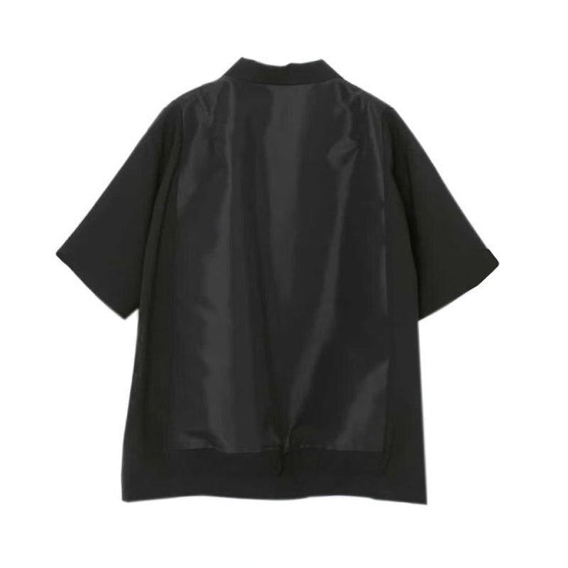 Japanese Workwear Patchwork Collar Short Sleeve Shirt – Loose Unisex Casual