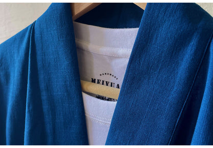 Indigo Dyed Loose Robe Jacket – Japanese Artisan Three-Quarter Sleeve Cardigan