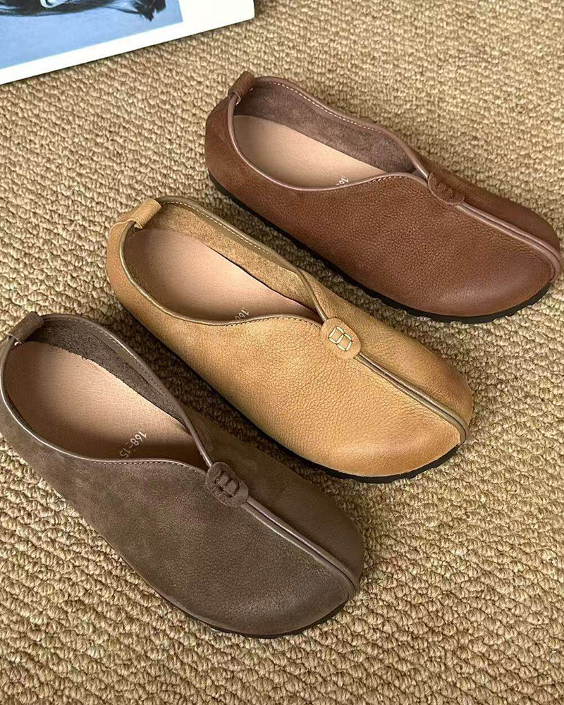 Handmade Artisan Leather Monk Strap Flats – Cotton Linen Style Women's Casual Shoes