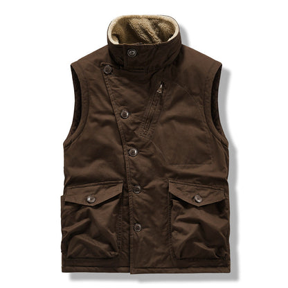 Multi-Pocket Fleece-Lined Utility Vest – Stand Collar Sleeveless Workwear Unisex – Vest | japanese streetwear | vintage workwear | unisex | Yamalinclothes