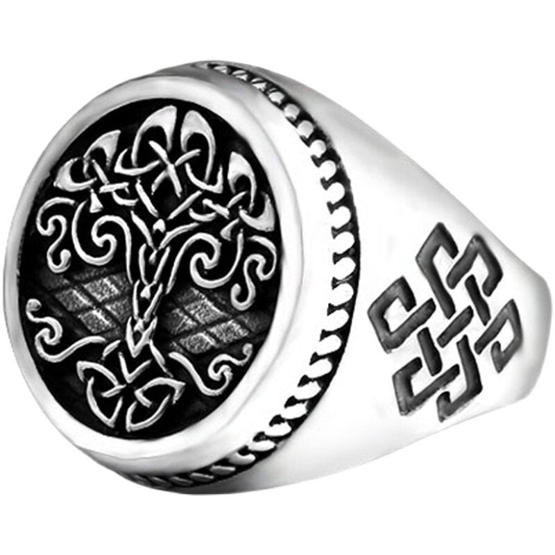 Tree of Life Titanium Steel Ring – Nordic Viking Engraved Men's Statement Ring