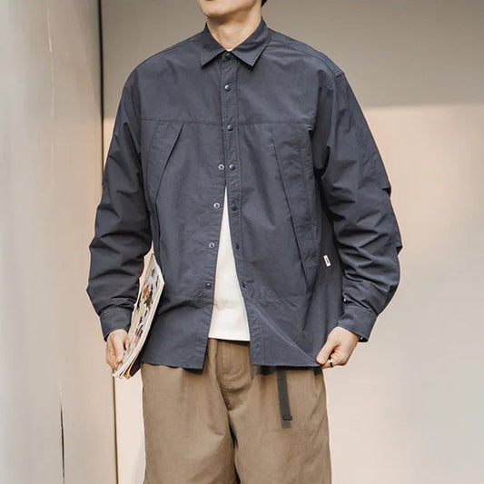 Japanese casual workwear function pleated shirt cleanfit layered silhouette long-sleeved men's spring and autumn jacket