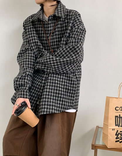 American Vintage Plaid Shirt Jacket – Loose Lapel Long Sleeve Casual Overshirt for Men | Japanese vintage | yamalin clothes | Yamalinclothes