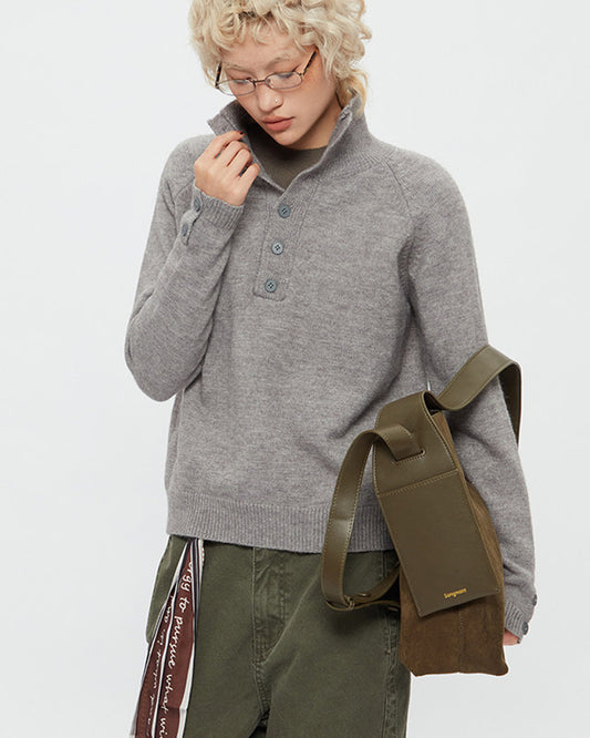 High Neck Knit Pullover – Loose Short Sweater Women