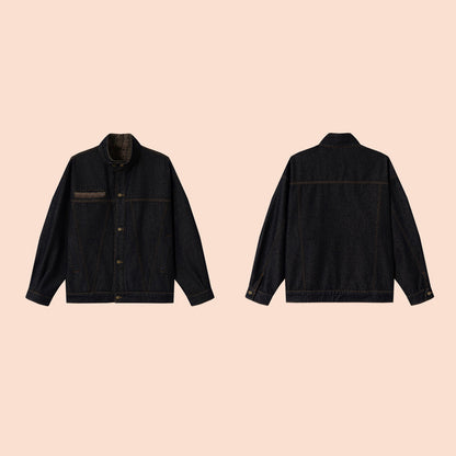 Vintage Ethnic Jacquard Denim Jacket – Oversized Unisex Embroidered Trucker Coat