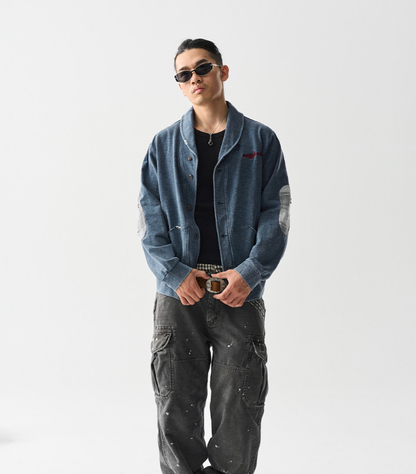 American Vintage Washed Distressed Zip-Up Cardigan – Contrast Collar Oversized Sweatshirt