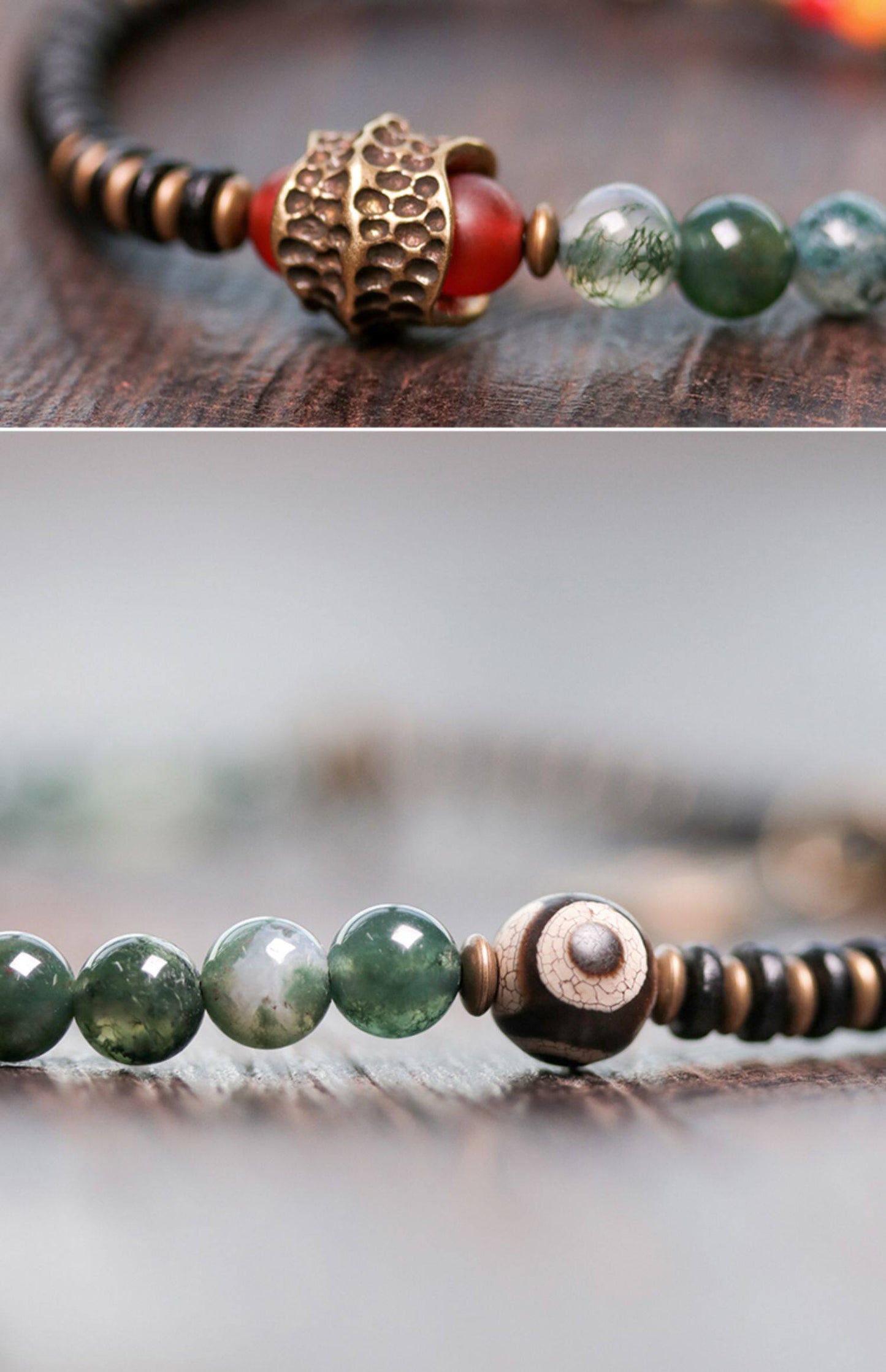 Agate & Brass Multi-Layer Beaded Bracelet – Retro Ethnic Unisex Jewelry