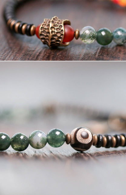 Agate & Brass Multi-Layer Beaded Bracelet – Retro Ethnic Unisex Jewelry