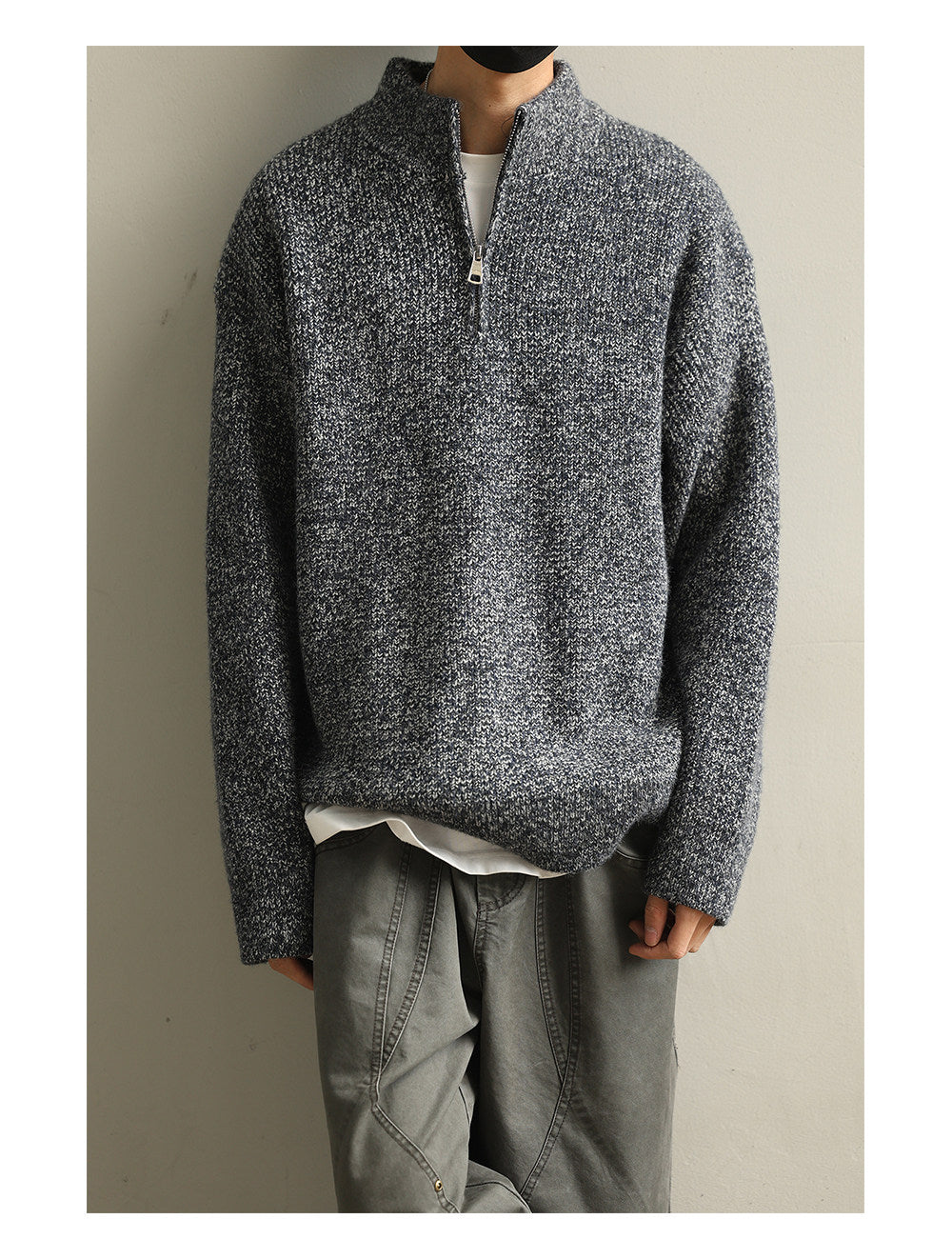 Stand Collar Half-Zip Pullover Sweater – Japanese Loose Unisex – Sweater pullover | japanese streetwear | vintage workwear | unisex | Yamalinclothes