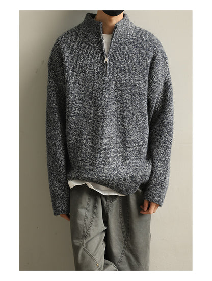Stand Collar Half-Zip Pullover Sweater – Japanese Loose Unisex – Sweater pullover | japanese streetwear | vintage workwear | unisex | Yamalinclothes