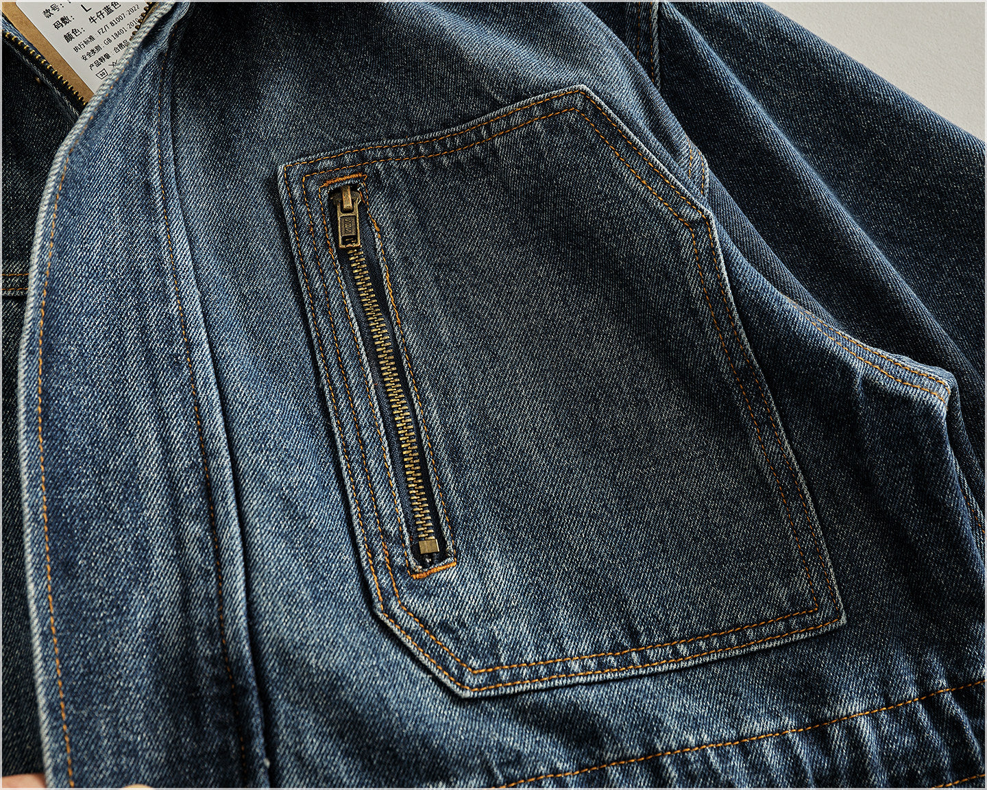 Heavyweight Washed Denim Jacket – Vintage Workwear Multi-Pocket Drawstring Coat