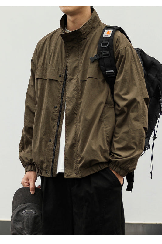 Thin Velvet Stand-Collar Workwear Jacket – Vintage Oversized Unisex – Japanese vintage | fall outfits 2026 | fall winter outfits | classy winter outfits | lazy comfy outfits | japanese streetwear | vintage workwear | yamalin clothes | Yamalinclothes