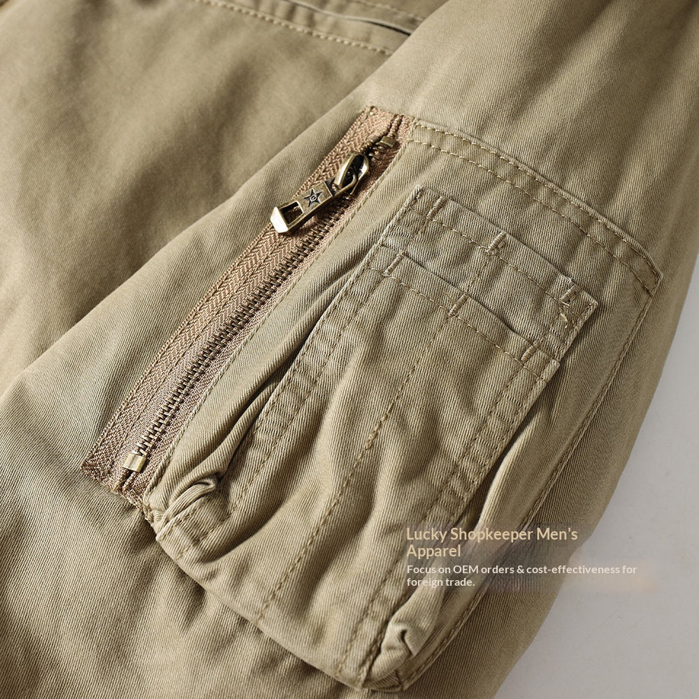 American Detroit Flight Jacket - Retro Washed Cotton Quilted Coat (Men)