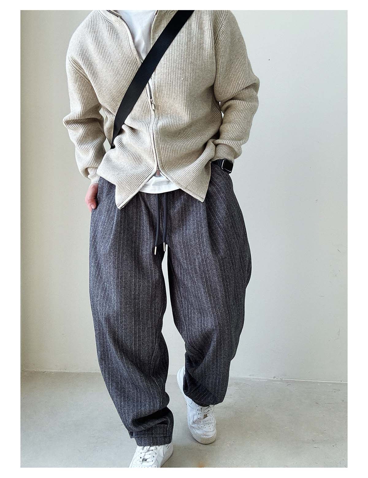 Herringbone Woolen Pants – Relaxed Straight Leg