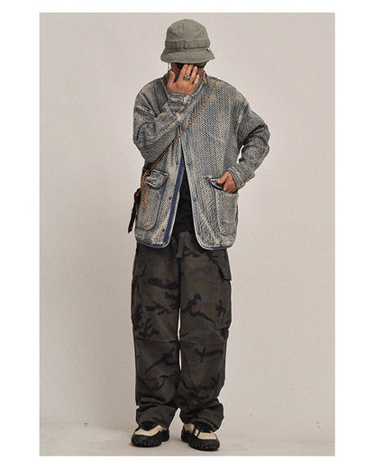 Textured Denim Jacket – Stand Collar & Bound Pockets