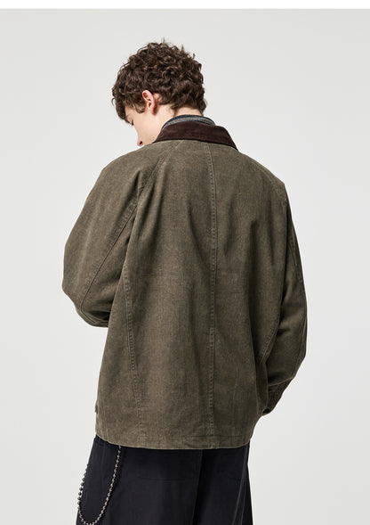 Washed Cotton Utility Lapel Jacket – American Vintage Loose Unisex