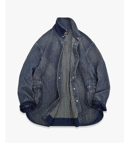 Draw-Dye Distressed Honeycomb Shirt Jacket – Japanese Vintage Loose Mid-Length Unisex – Coats Jackets | japanese streetwear | vintage workwear | unisex | Yamalinclothes