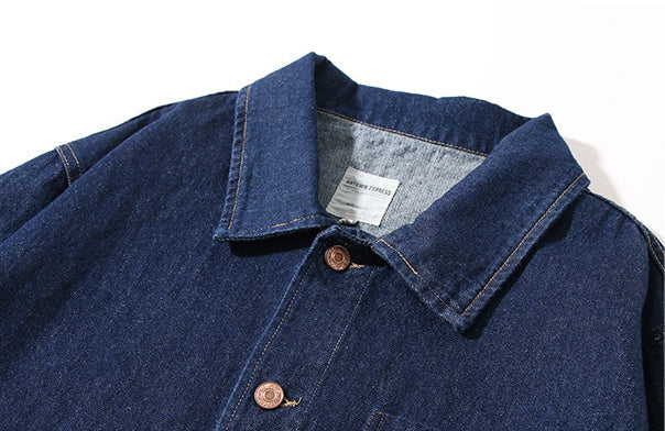 Vintage Denim Work Shirt Jacket – Loose Fit Japanese Style Cargo Shirt for Men – Japanese vintage | yamalin clothes | Yamalinclothes